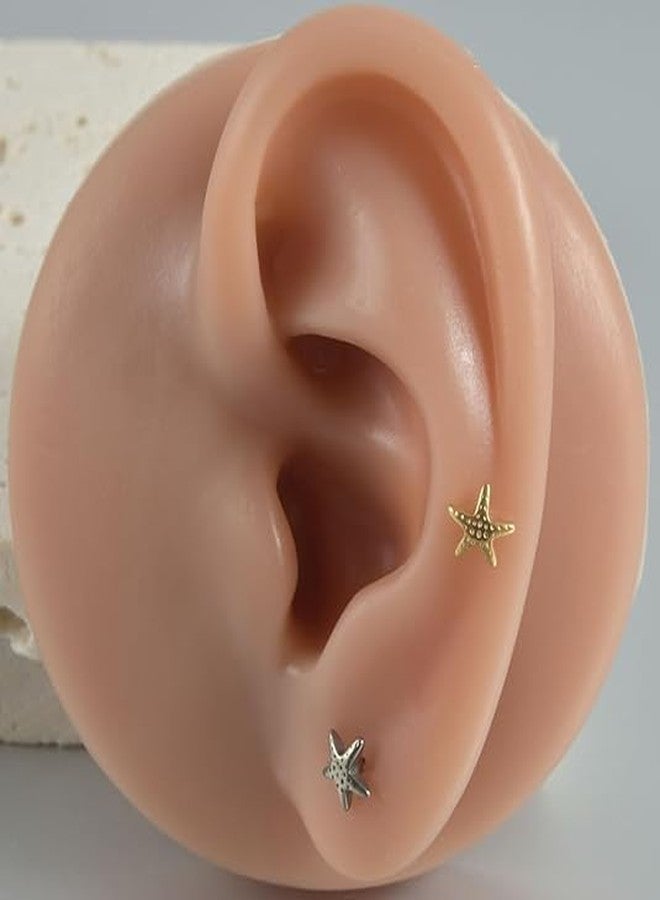 Cykdohy 16G Starfish Cartilage Tragus Small Earring for Women Men Titanium Simple Statement Star Flat Back Stud Earrings Internally Threaded Hypoallergenic Nose Helix Conch Labret Piercing Jewelry (Gold) - Image 5